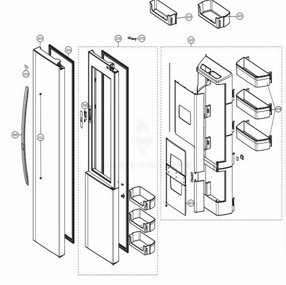 Refrigerator Door Diagram and Parts List for 51869 AWBCSE2 LG Refrigerator
