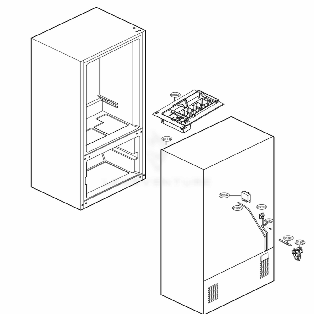 Ice Maker Parts Diagram and Parts List for 71322 ASWCSE1 LG Refrigerator