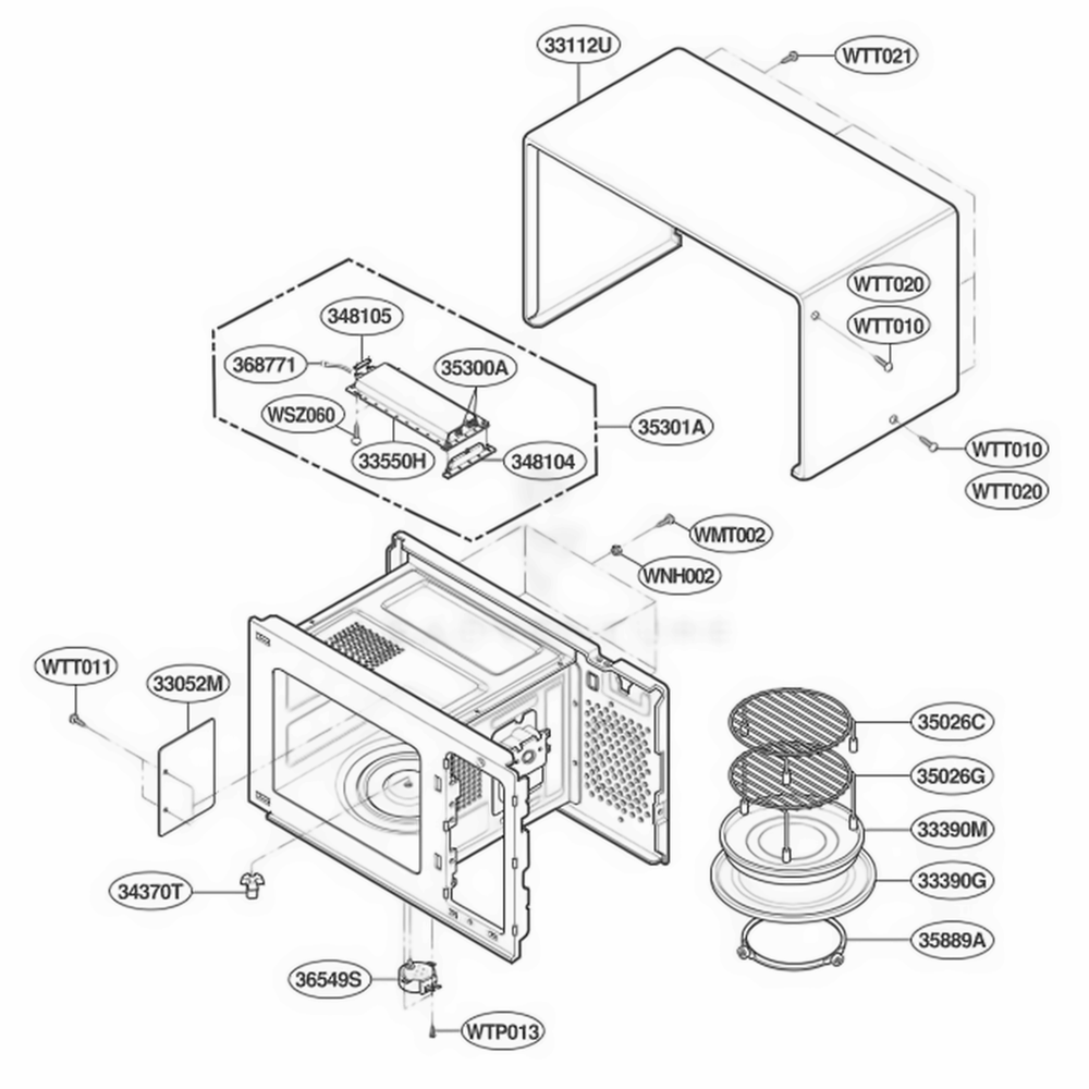 Oven Cavity Parts Diagram and Parts List for KCMC155JBL ABKEKAD LG Range