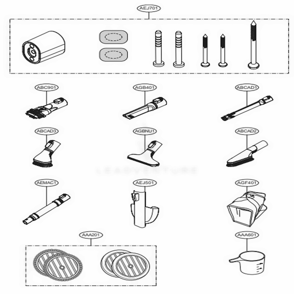 Accessories Diagram and Parts List for A902RM ABRELGA LG Upright Vacuum