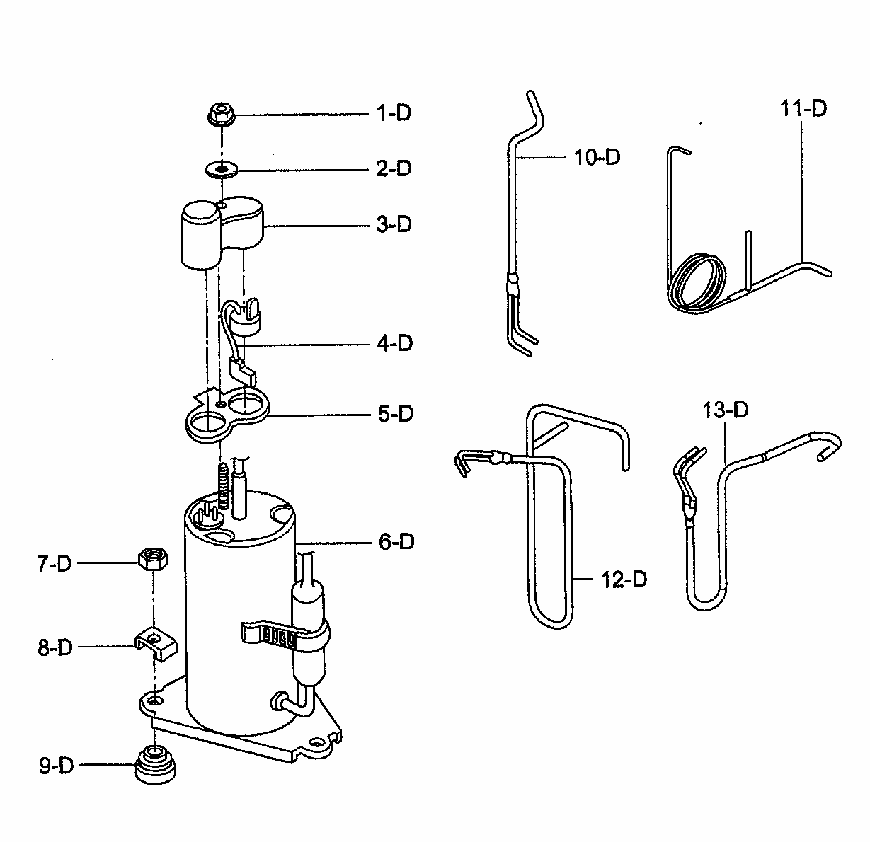 Compressor Diagram and Parts List for 58075051500  Kenmore Air Conditioner