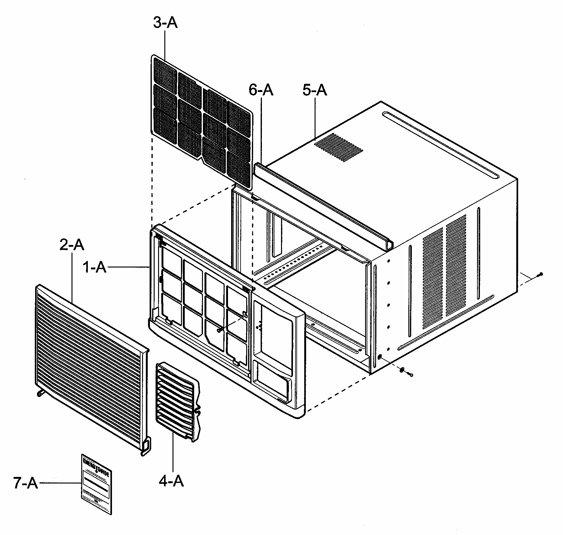 Cabinet/front Grille Assy Diagram and Parts List for 58072187200  Kenmore Air Conditioner