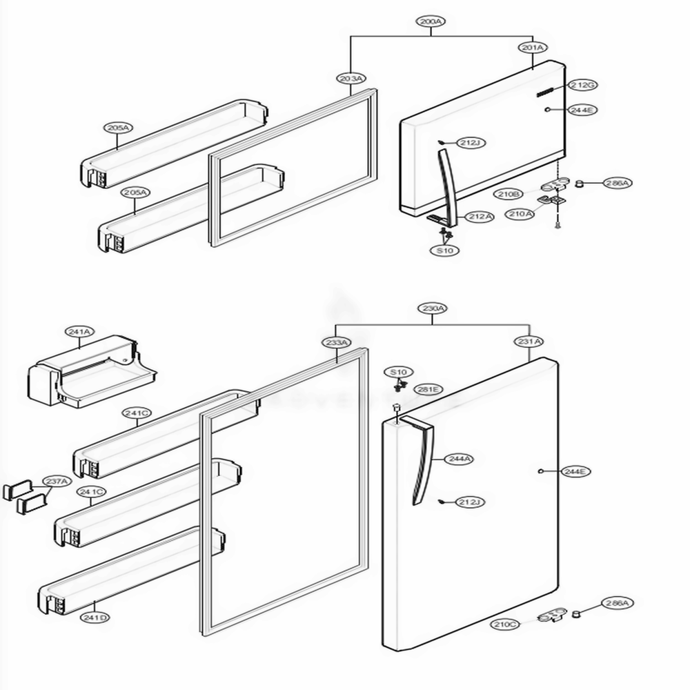 Door Parts Diagram and Parts List for 78033 ASTCSE0 LG Refrigerator