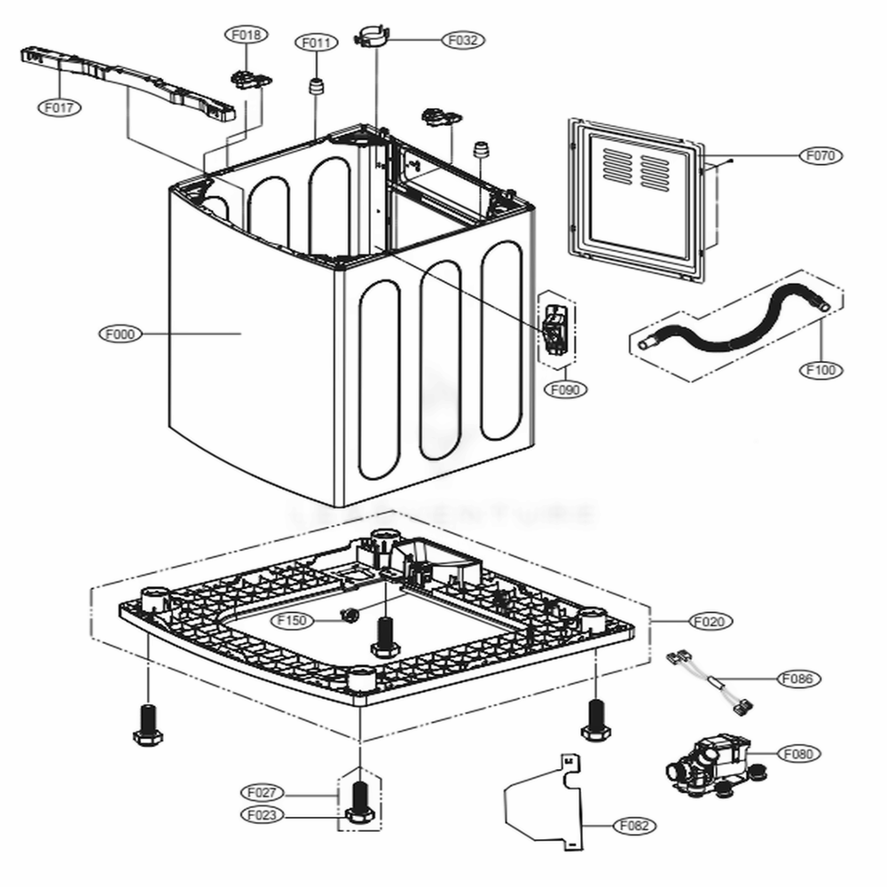 Outer Case Assembly Diagram and Parts List for WT5680HWA ABWEPUS LG Washer
