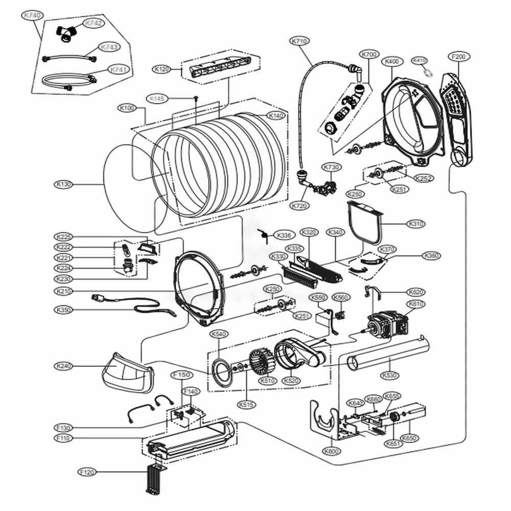 Drum And Motor Assembly: Electric Type Diagram and Parts List for 61463 ASTESEU LG Dryer
