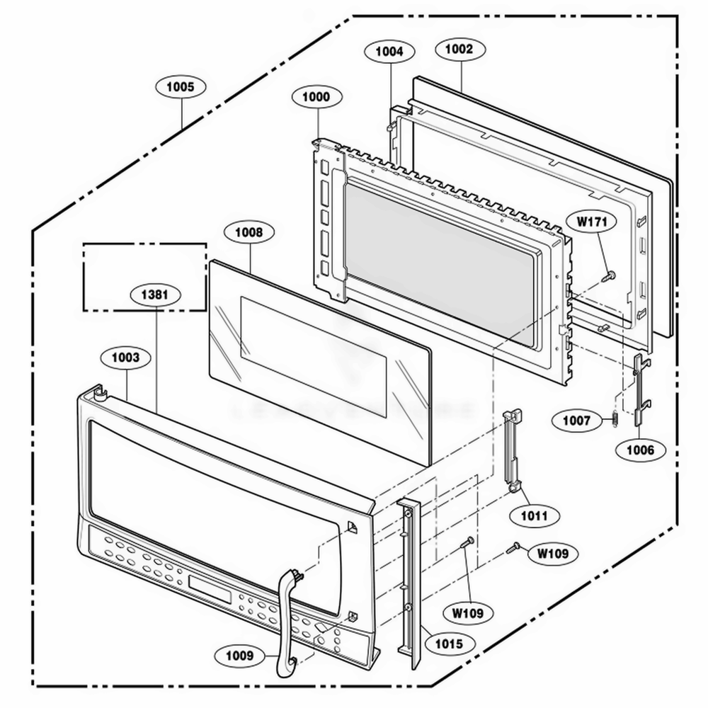 Door Parts Diagram and Parts List for 64669 AB1ESEA LG Range