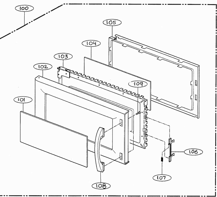 Door Parts Diagram and Parts List for MV-1526B  LG Microwave