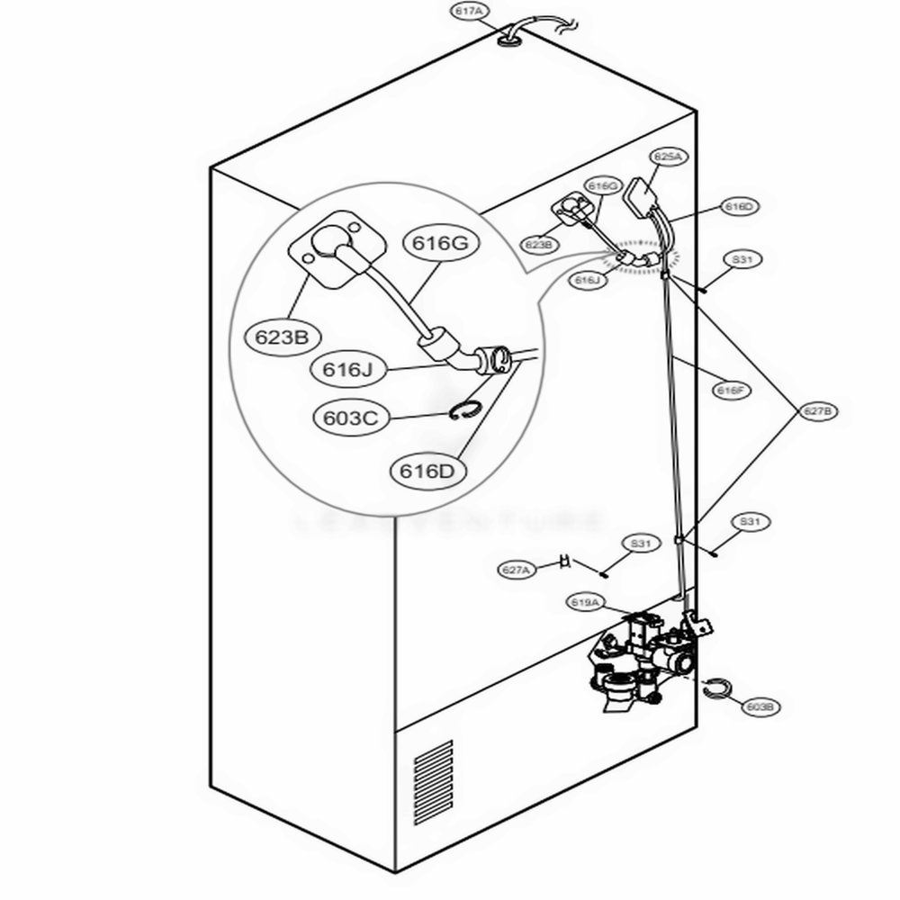 Valve And Water Tube Parts Diagram and Parts List for 71062 ASWCSE0 LG Refrigerator
