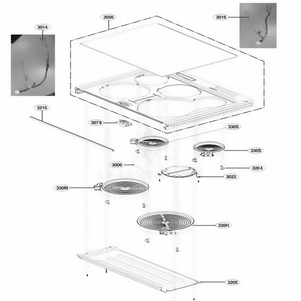 Cooktop Parts Diagram and Parts List for UPSE3024ST ASTLSGN LG Wall Oven