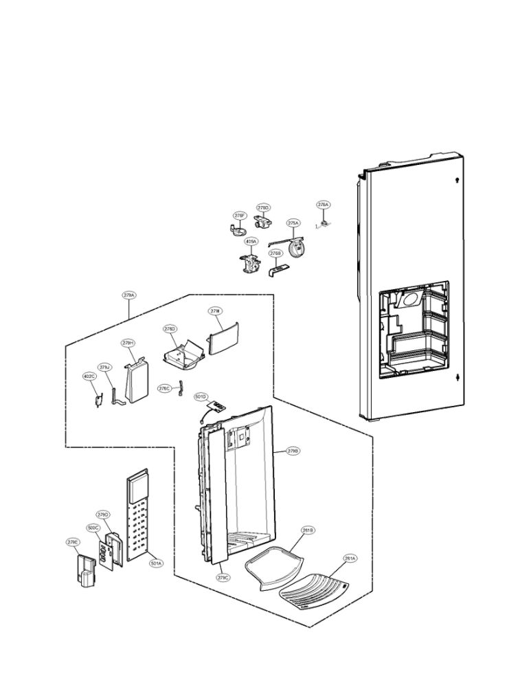 Dispenser Parts Diagram and Parts List for LFX28979SW 00 LG Refrigerator