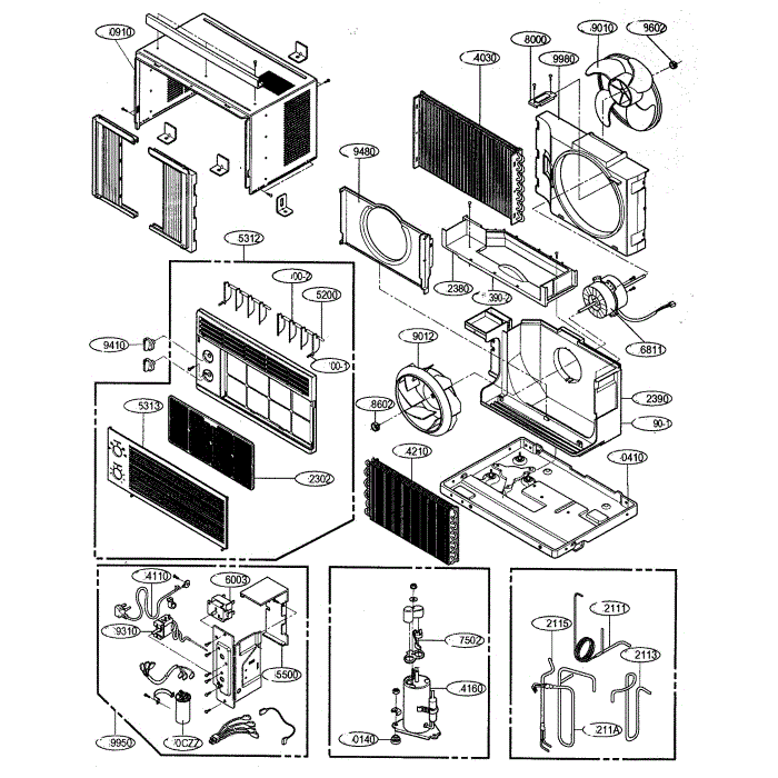 Cabinet Diagram and Parts List for WG5000  LG Air Conditioner