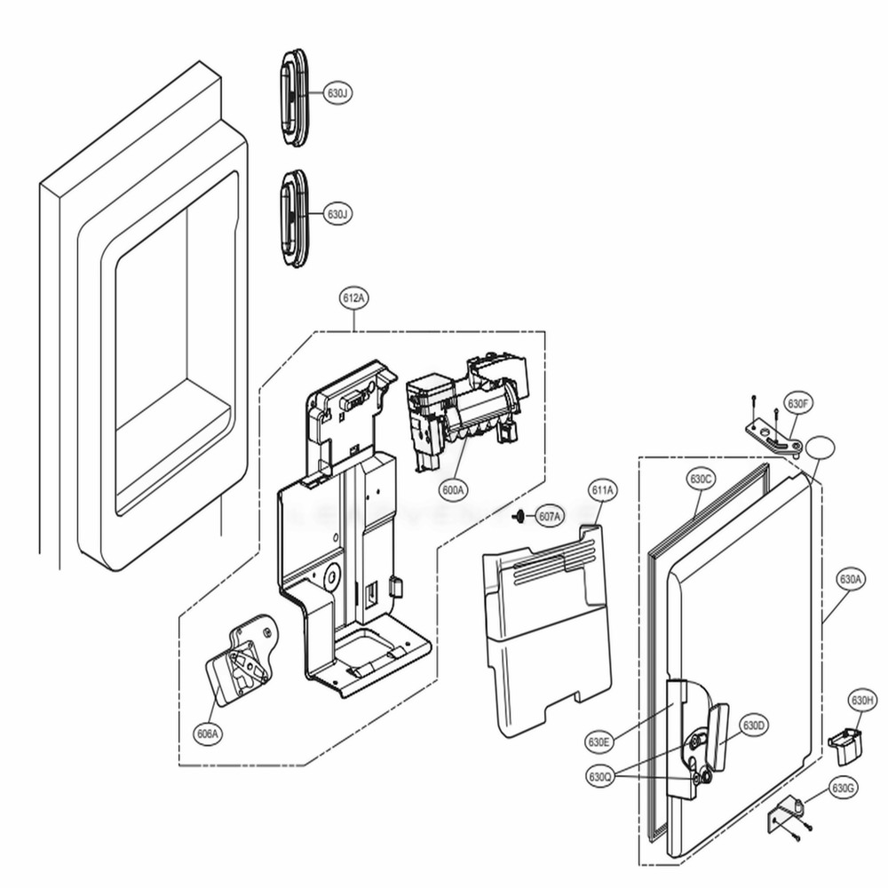 Ice Maker And Ice Bin Parts Diagram and Parts List for LMXS30776D ASBCNA1 LG Refrigerator