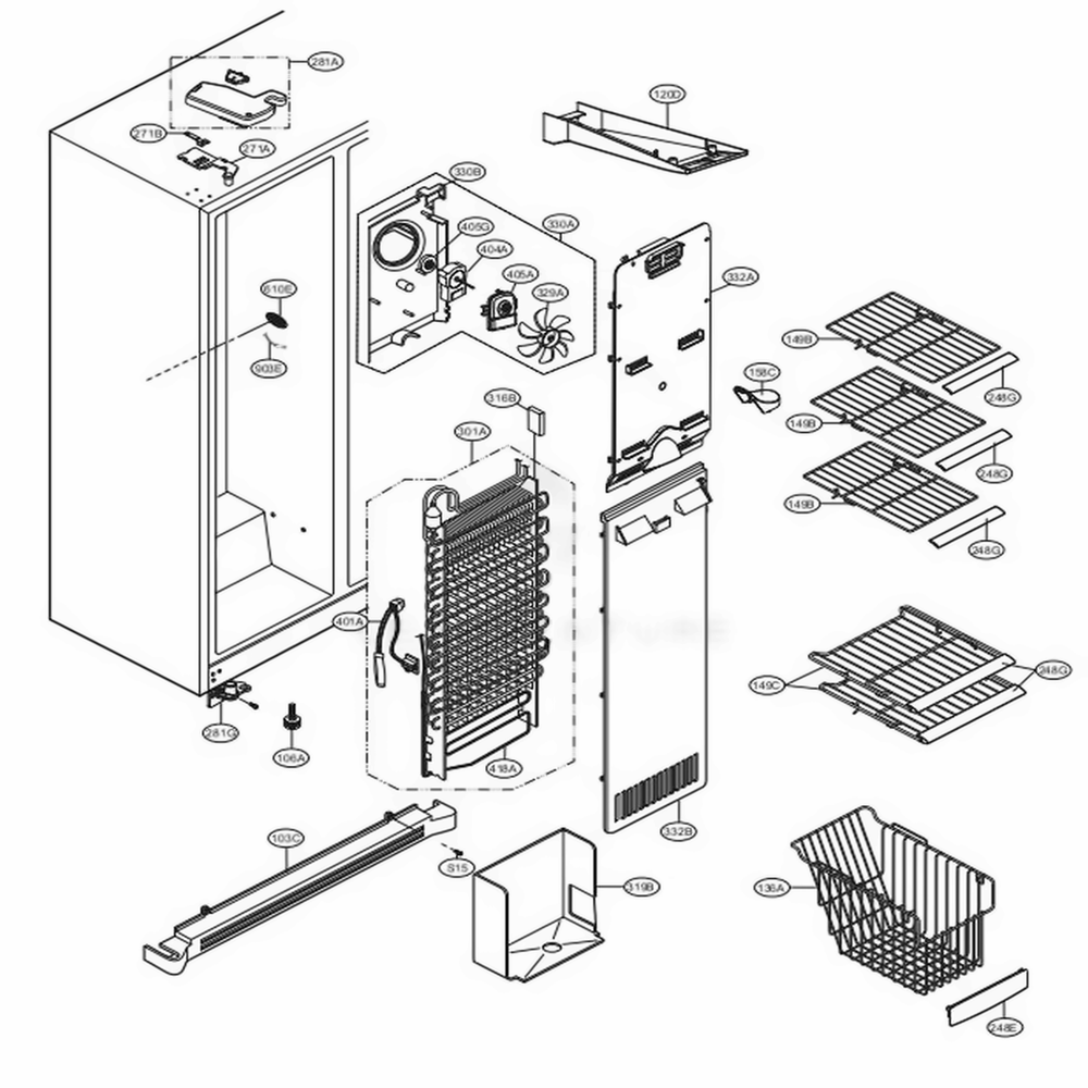 Freezer Compartment Diagram and Parts List for 51373 ASTCSER LG Refrigerator