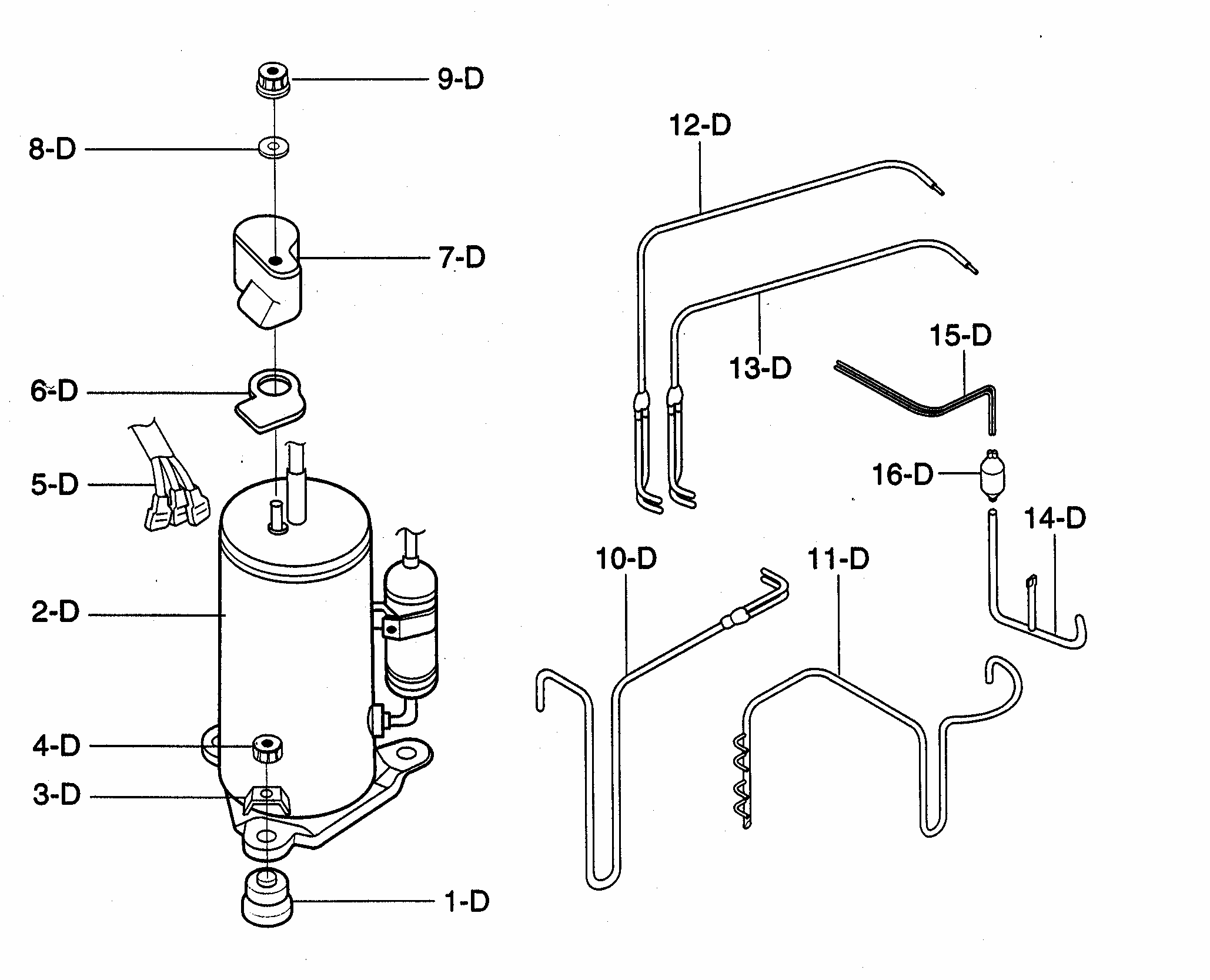 Compressor Diagram and Parts List for 58073184300  Kenmore Air Conditioner
