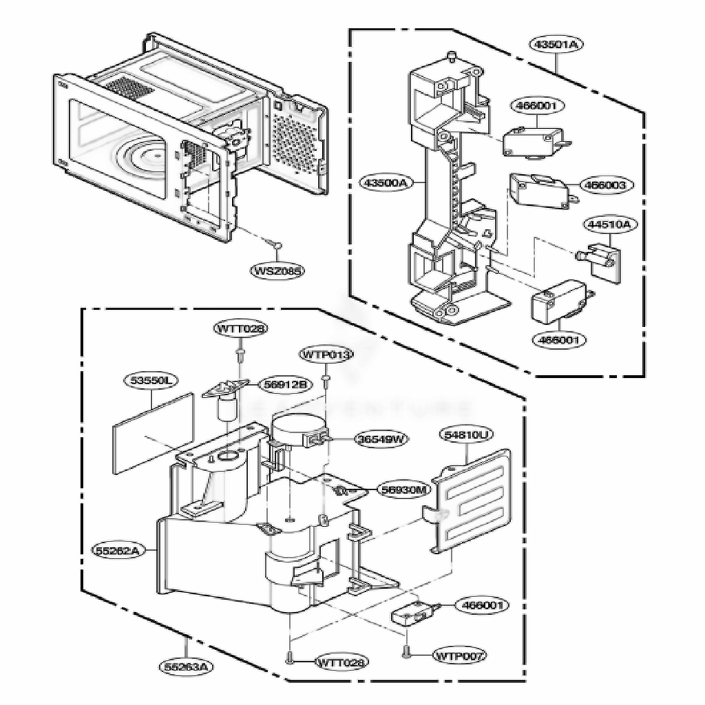 Latch Board Parts Diagram and Parts List for JE1590SC ASBEGEU LG Range