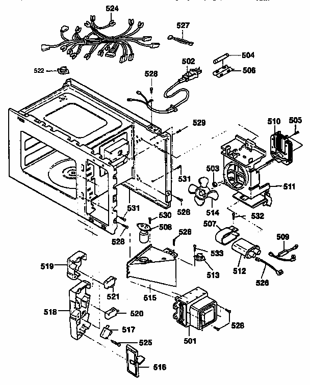 Switches And Oven Interior Diagram and Parts List for 7218954990  Kenmore Microwave