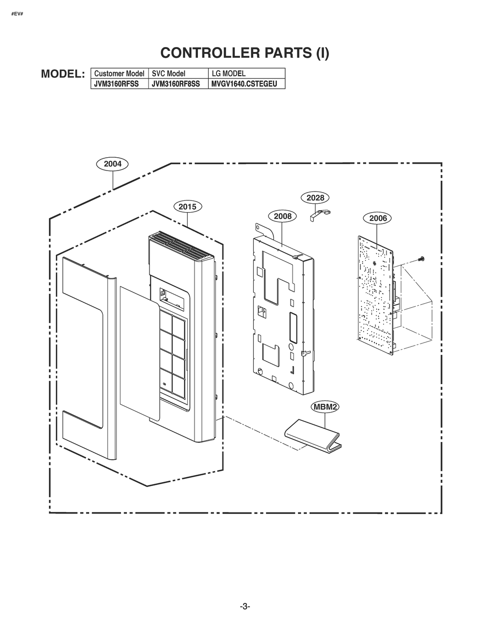Controller Parts Diagram and Parts List for JVM3160RFSS CSTEGEU LG Microwave Oven Combo