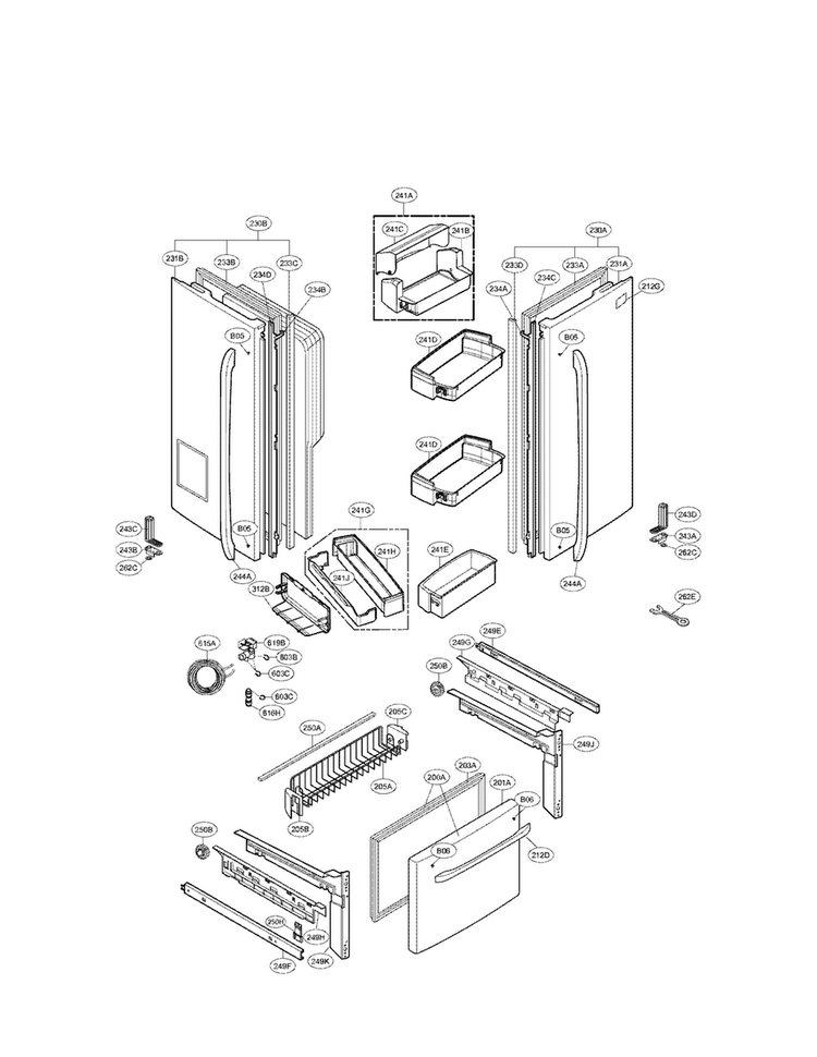 Door Parts Diagram and Parts List for LFX25961SB 02 LG Refrigerator