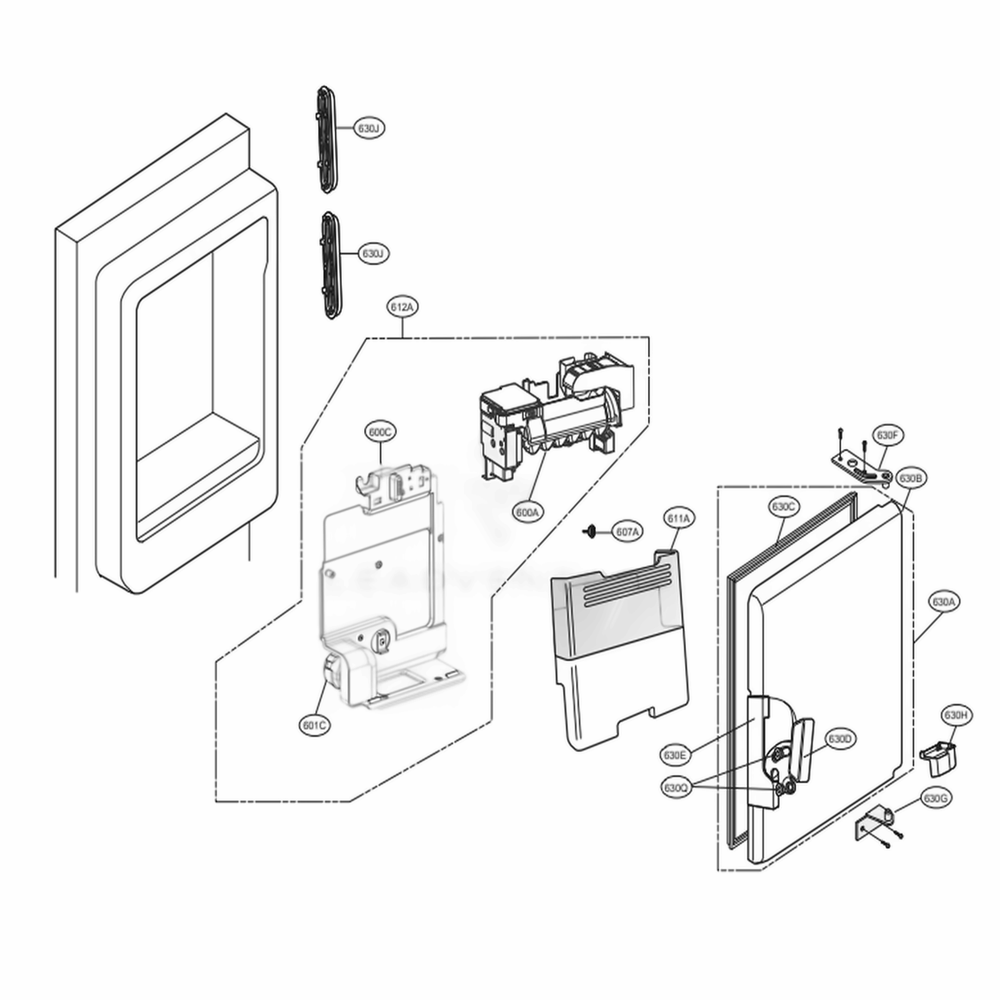 Ice Maker And Ice Bin Parts Diagram and Parts List for 71355 ASTCSE0 LG Refrigerator
