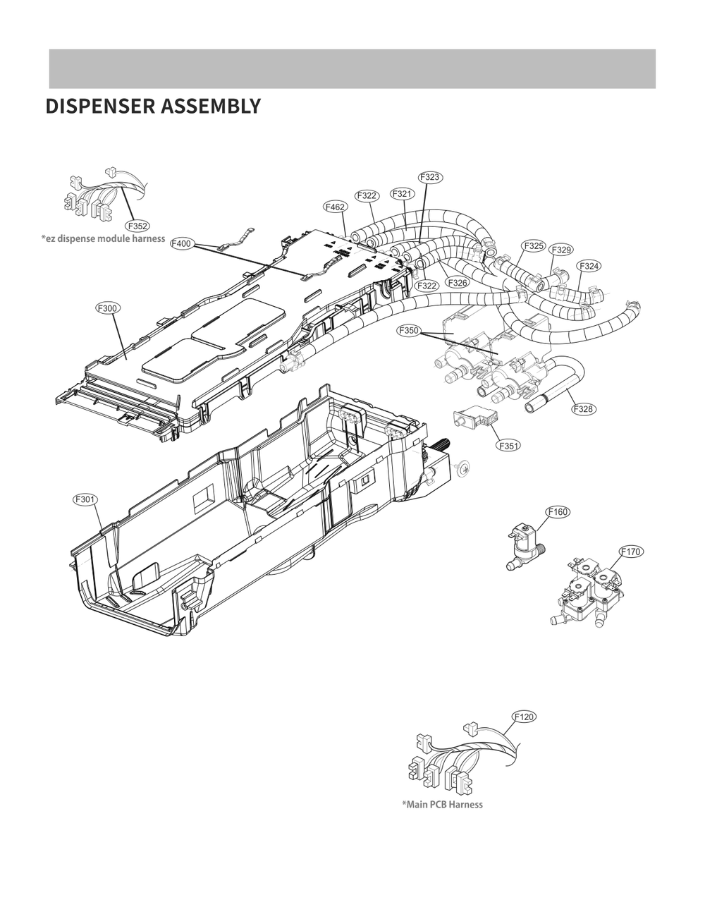 Dispenser Assembly Diagram and Parts List for WM6900HBA ABLEEUS LG Washer