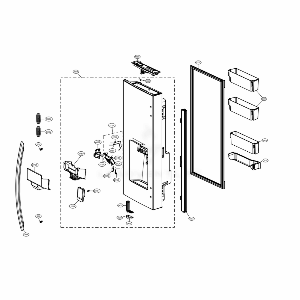 Door Parts 1 Diagram and Parts List for LRFXC2406D ASBCNA0 LG Refrigerator