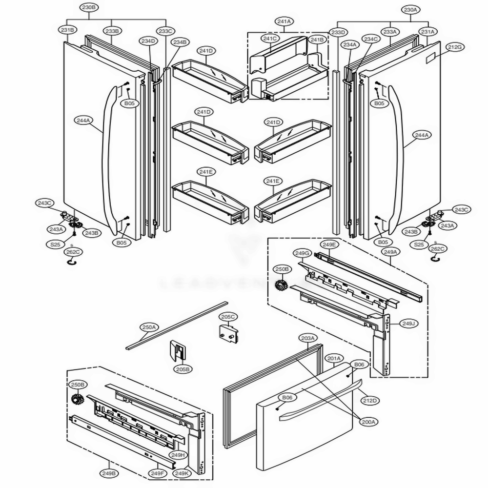 Door Parts Diagram and Parts List for LFC21770ST AST4LGA LG Refrigerator