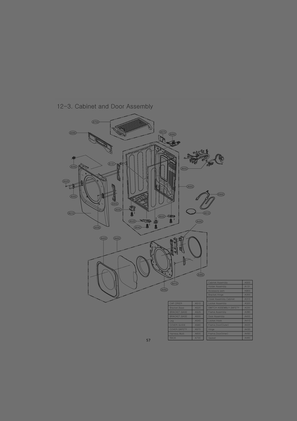 Cabinet And Door Assembly Cabinet Assembly Diagram and Parts List for RH1377ES ASSEEUS LG Dryer