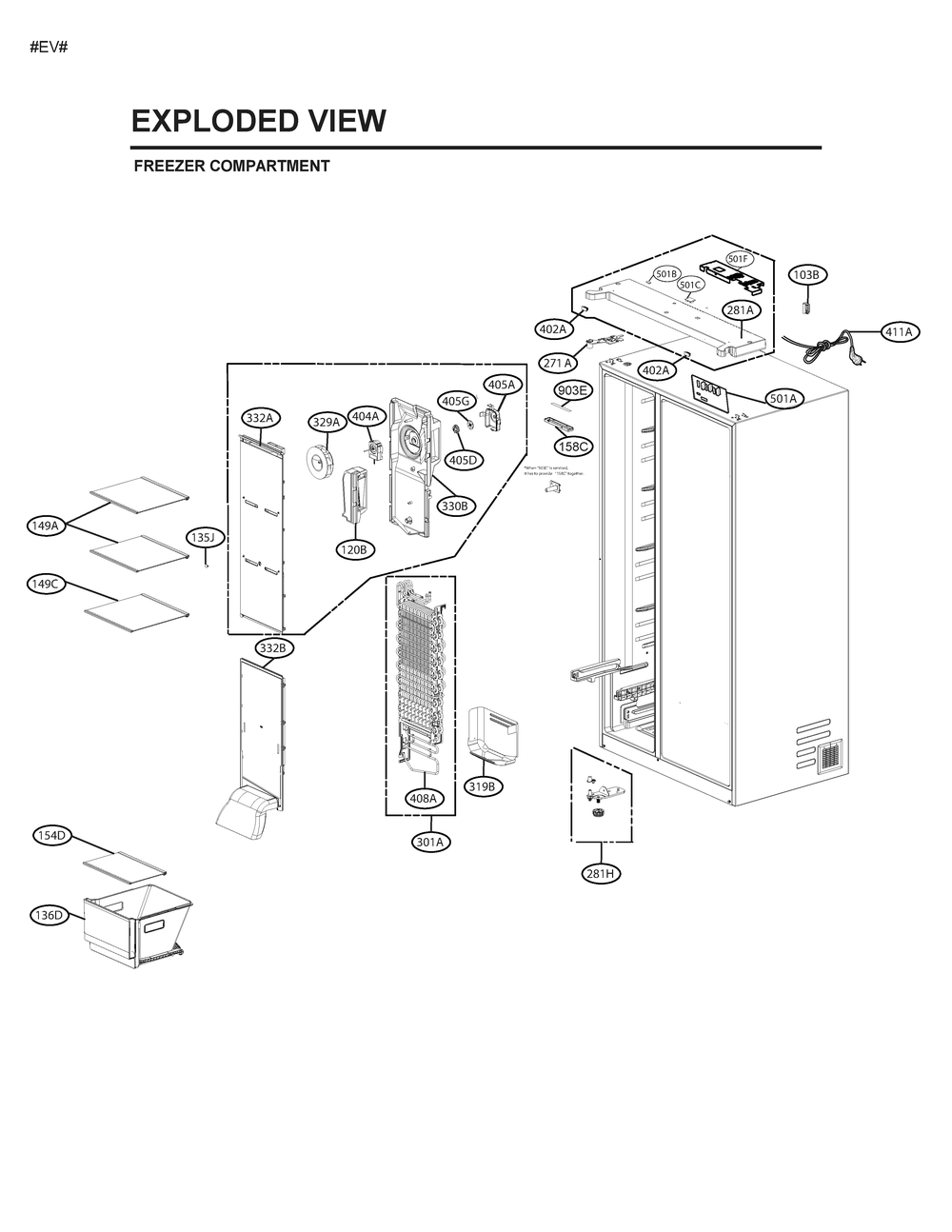 Freezer Compartment Diagram and Parts List for GM-L277PSLB ASTCNA0 LG Refrigerator