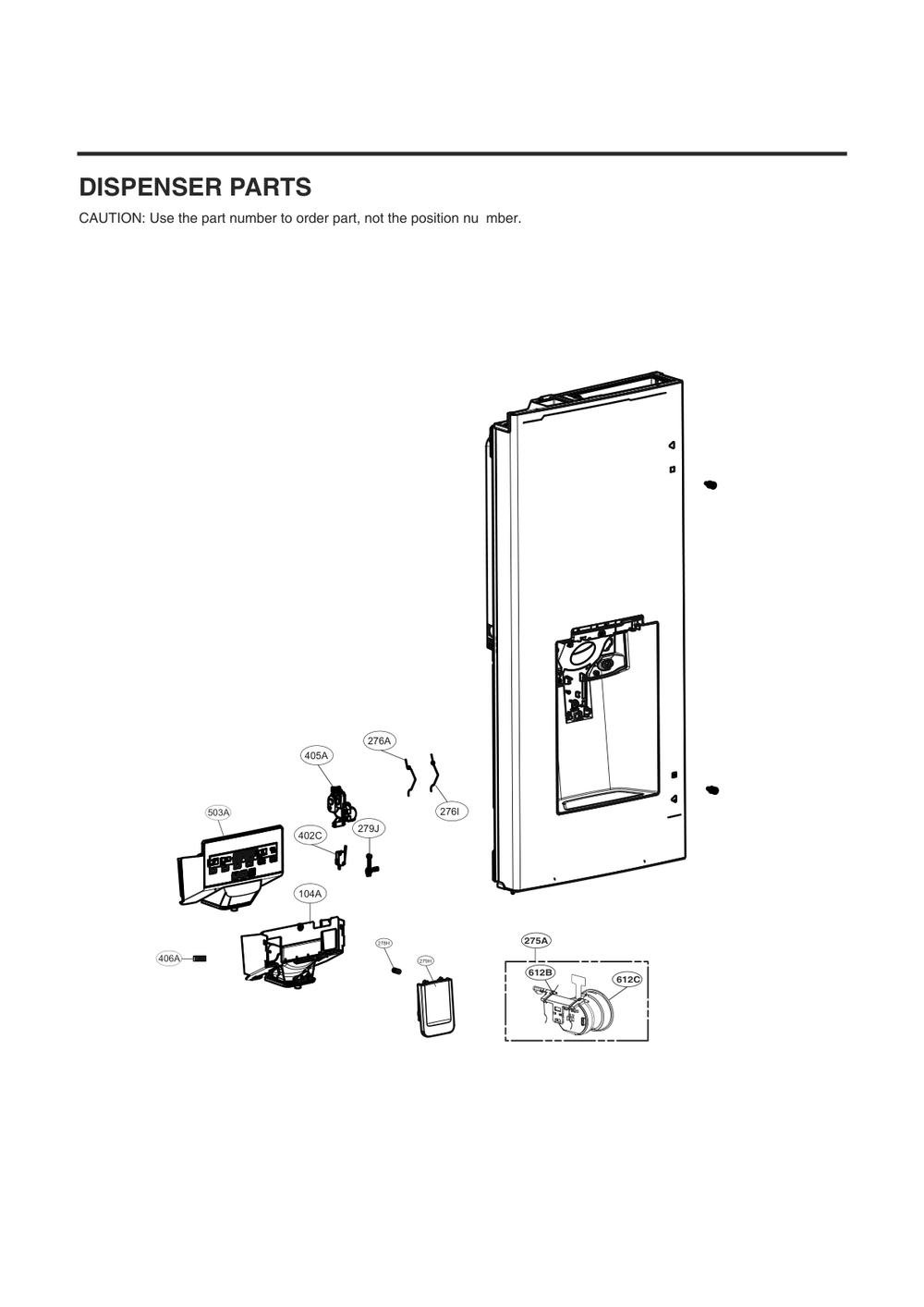 Dispenser Parts Diagram and Parts List for GC-J288NSXM ASTCNA2 LG Refrigerator