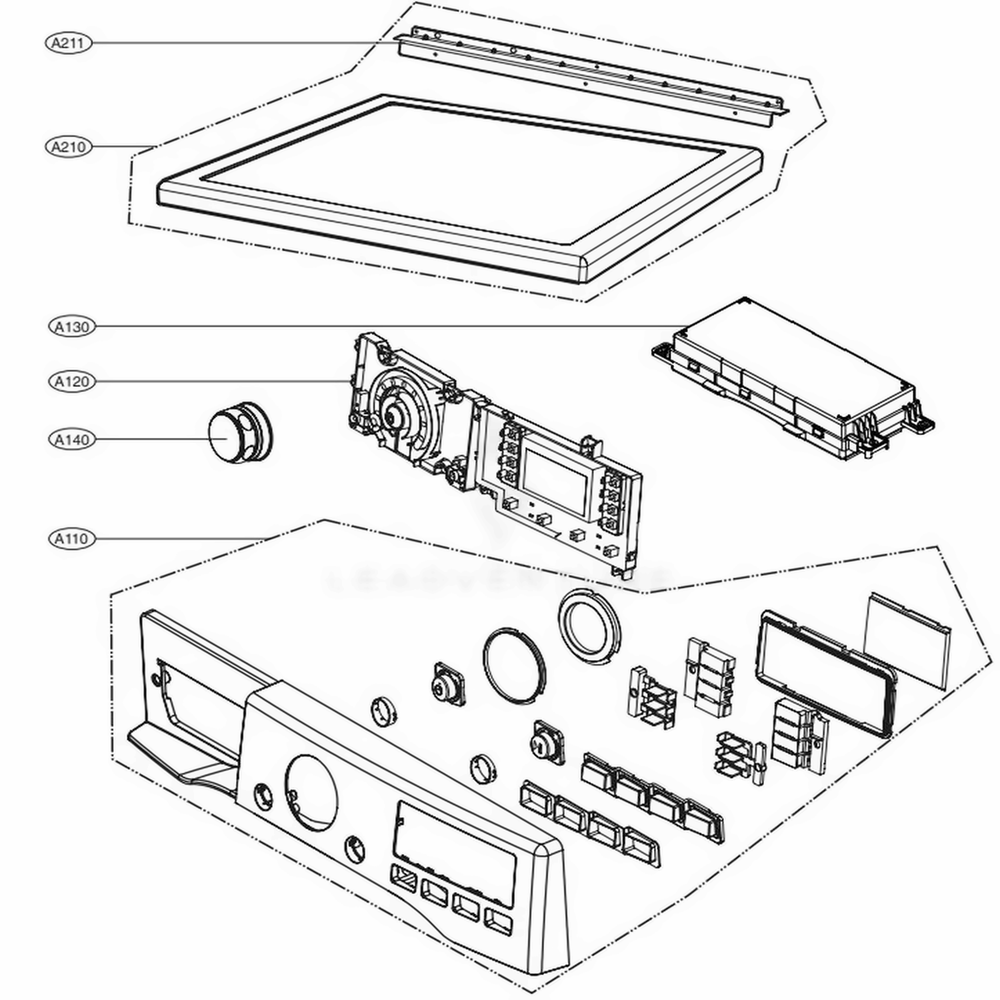 Control Panel And Plate Assembly Touch Lcd Type Diagram and Parts List for DLEX3570W ABWEEUS LG Washer Dryer Combo