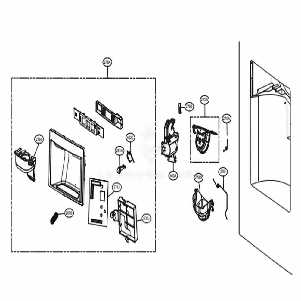 Dispenser Parts Diagram and Parts List for 74053 ASTCSE1 LG Refrigerator