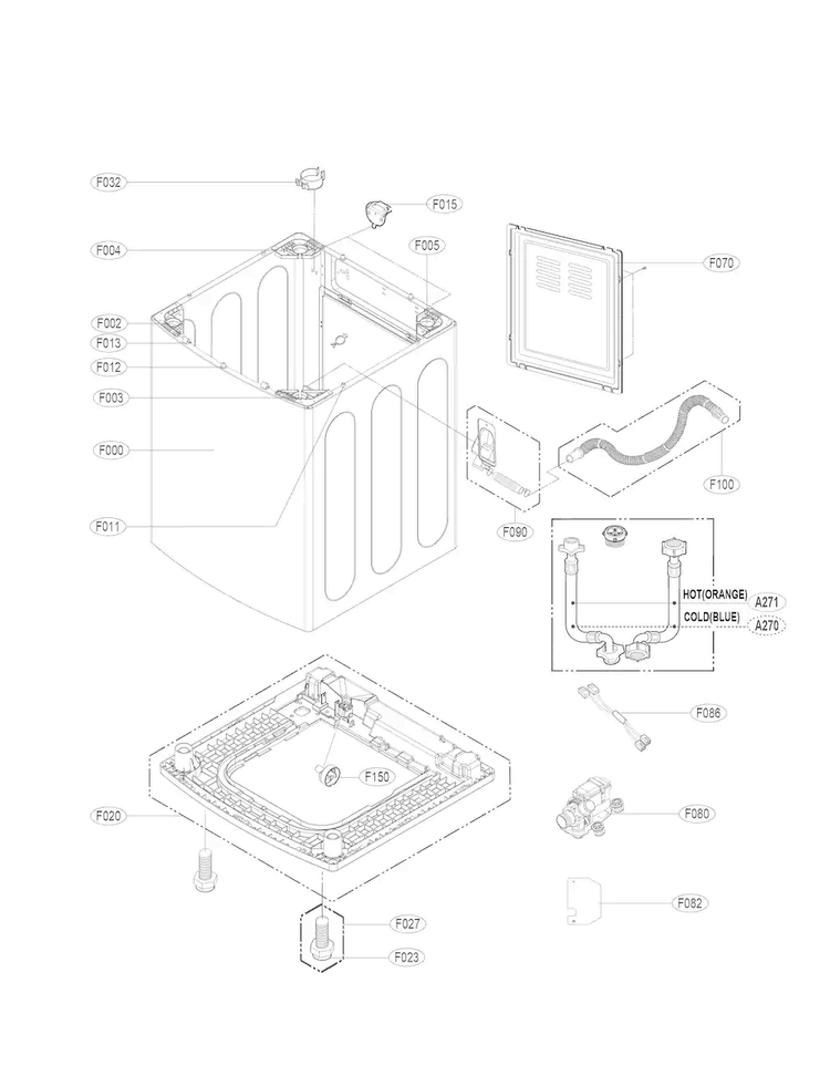 Outer Case Assmbly Parts Diagram and Parts List for WT4970CW  LG Washer