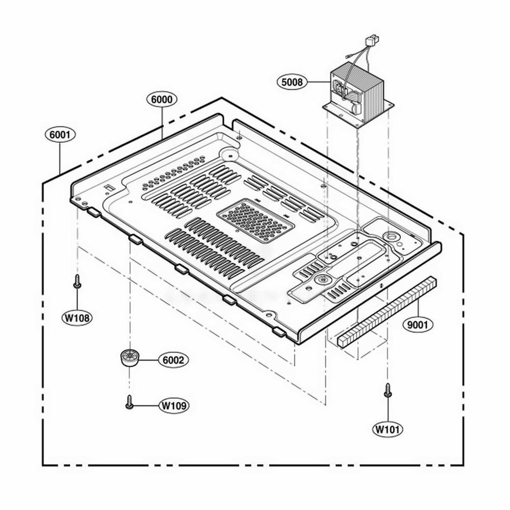 Base Plate Parts Diagram and Parts List for 62222301 CW1ESEA LG Range