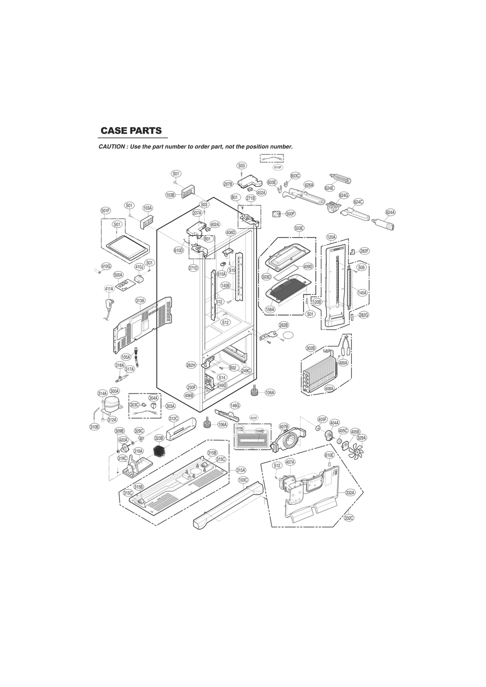 Case Parts Diagram and Parts List for GC-L258VQXD ASWCSE1 LG Refrigerator