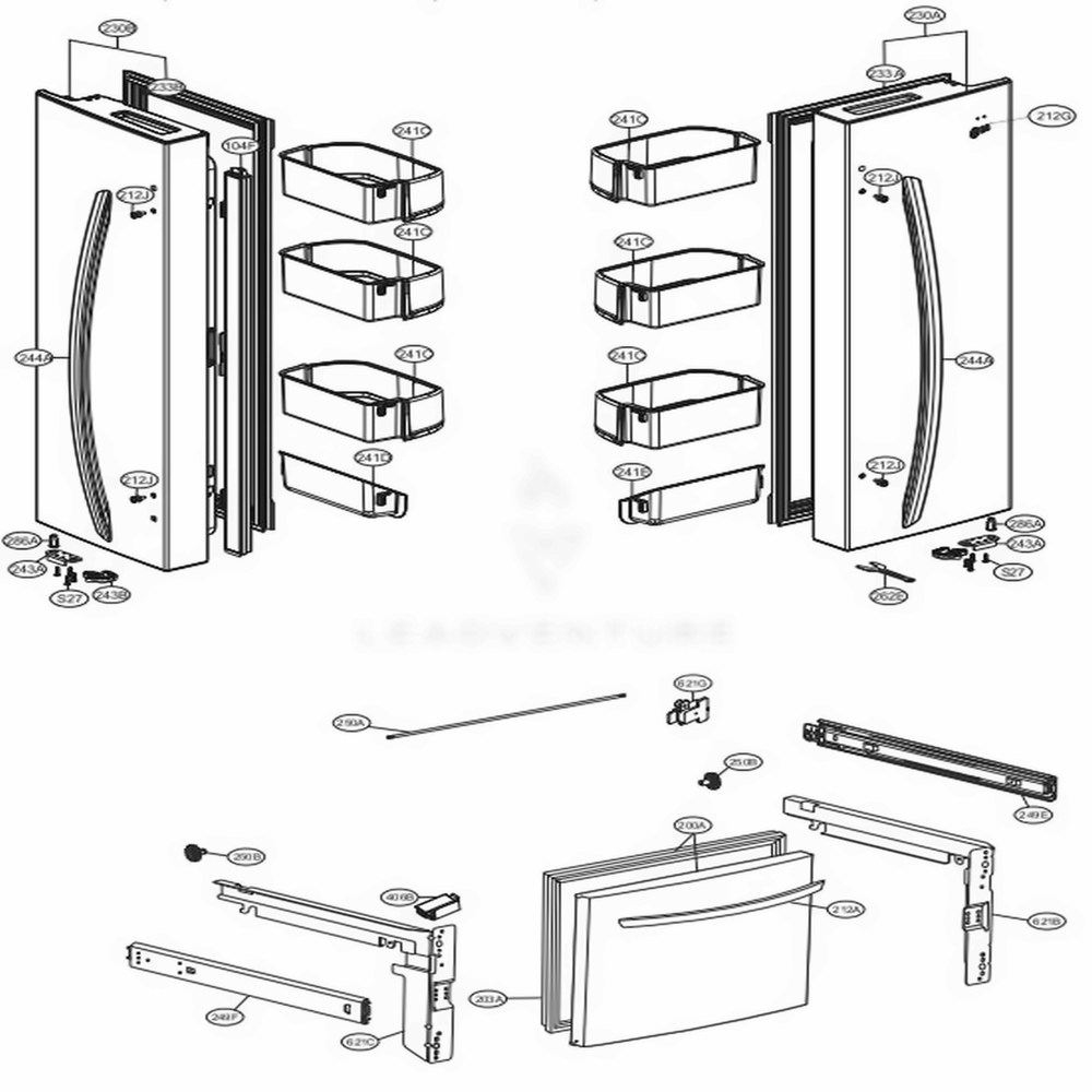 Door Parts Diagram and Parts List for LFCS22520S ASTCNA1 LG Refrigerator
