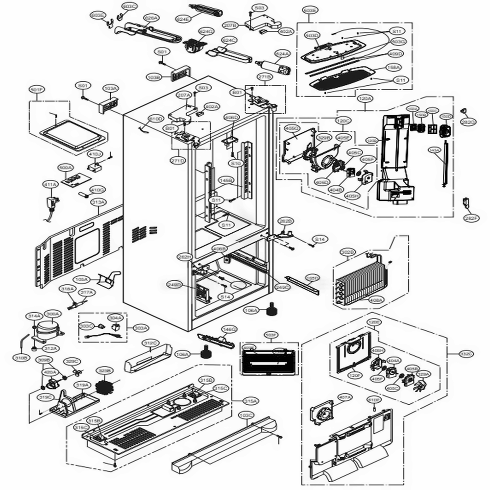 Case Parts Diagram and Parts List for 73063 ASTCSE0 LG Refrigerator