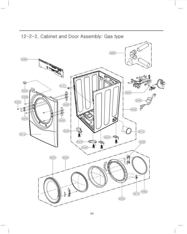 Cabinet and Door Assembly Diagram and Parts List for DLG2251W ABWEEUS LG Dryer