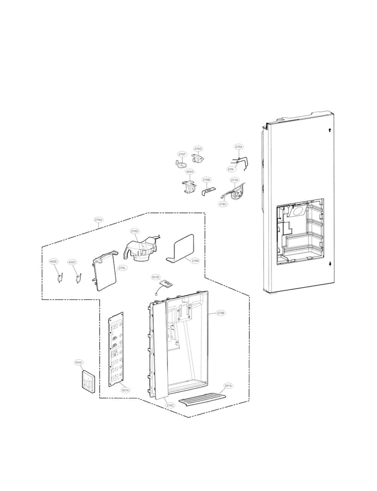 Dispenser Parts Diagram and Parts List for LFX31925ST 06 LG Refrigerator