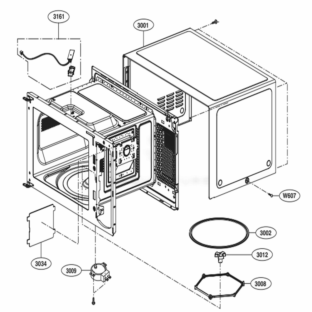 Oven Cavity Parts Diagram and Parts List for LMC1575SW CW1EBBY LG Microwave