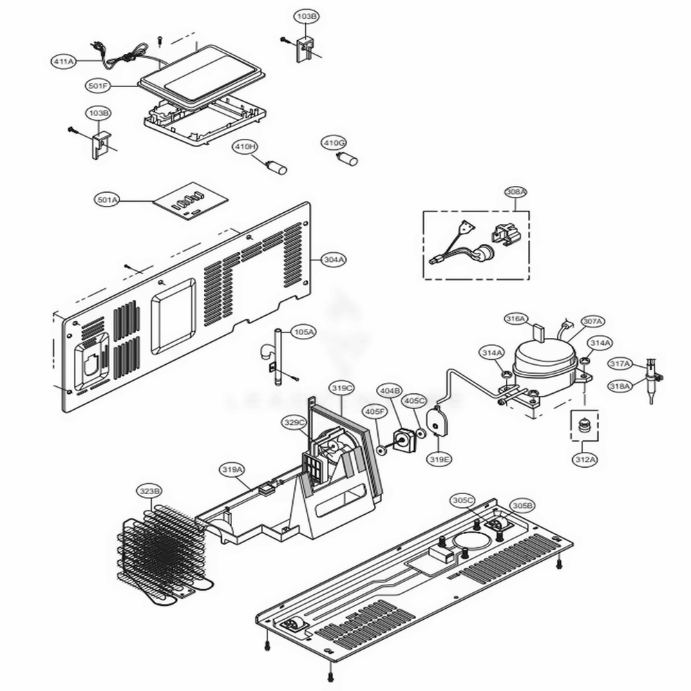 Machine Compartment Diagram and Parts List for 51832 ASWCSE2 LG Refrigerator