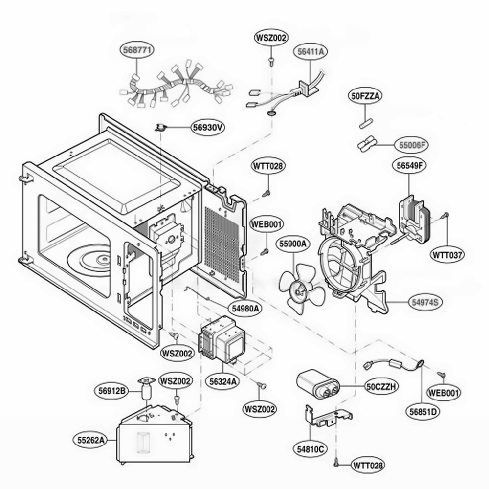 Interior Parts 1 Diagram and Parts List for MA1012W CMWEGSE LG Wall Oven