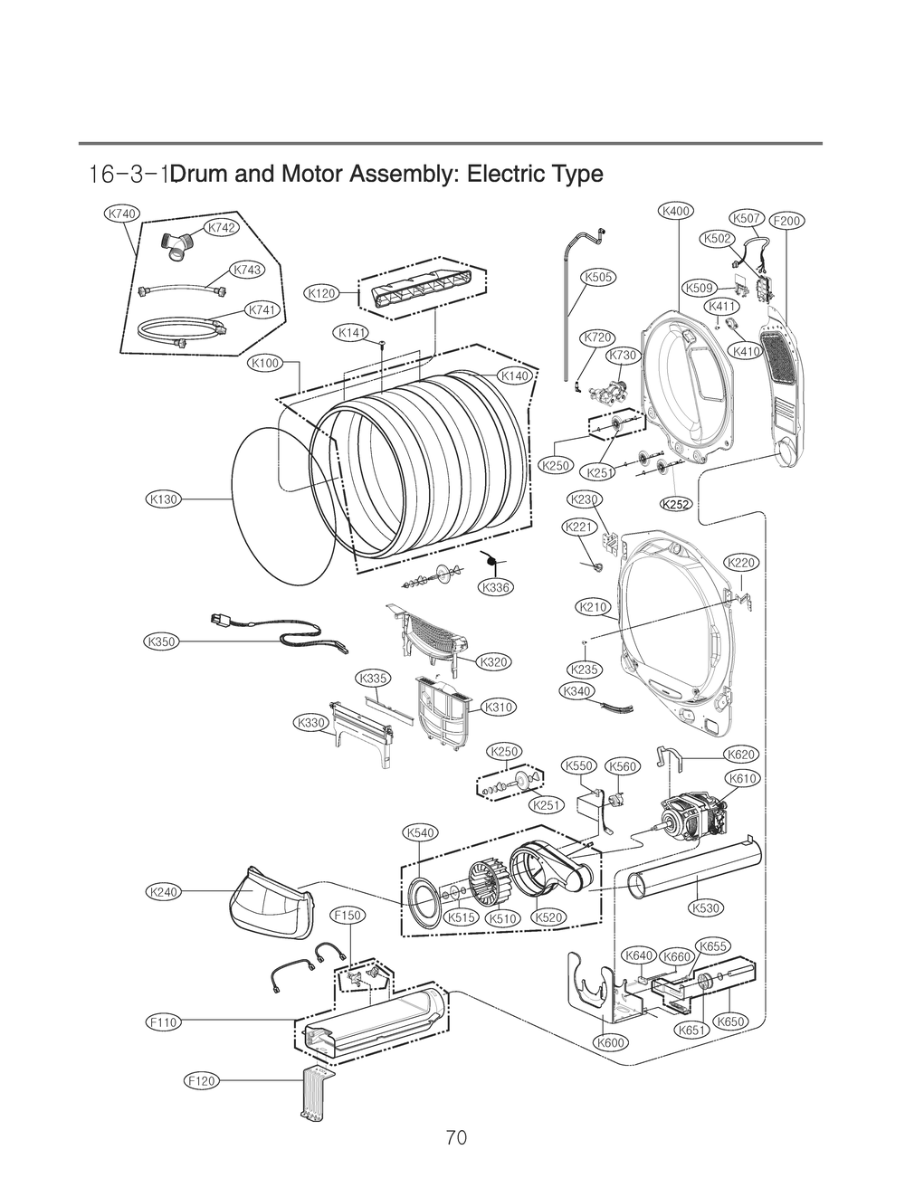 Drum And Motor Assembly Diagram and Parts List for RV18A8AS8 ABWEEUS LG Dryer