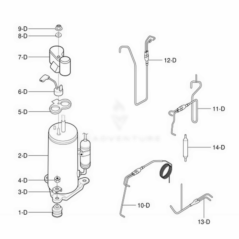 Compressor Parts Diagram and Parts List for 580 AWYDSRU LG Air Conditioner
