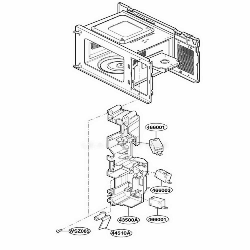 Latch Board Parts Diagram and Parts List for MC696W KWHEMCF LG Wall Oven