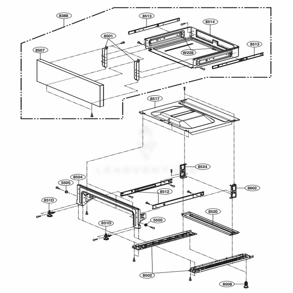 Drawer Parts Diagram and Parts List for LRE3194ST FS1LLGA LG Range