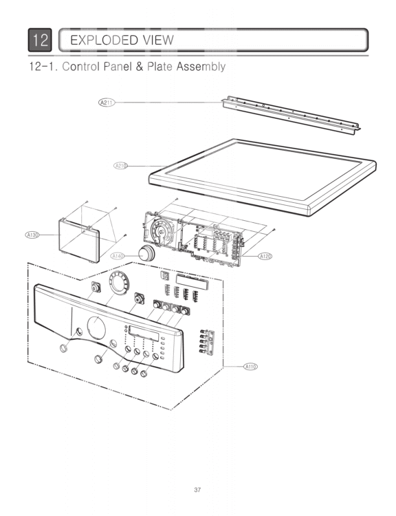 EXPLODED VIEW   Control Panel & Plate Assembly Diagram and Parts List for DLE3777W DLE3777W LG Dryer