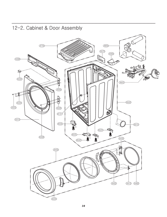 Cabinet & Door Assembly Diagram and Parts List for DLE3777W DLE3777W /00 LG Dryer