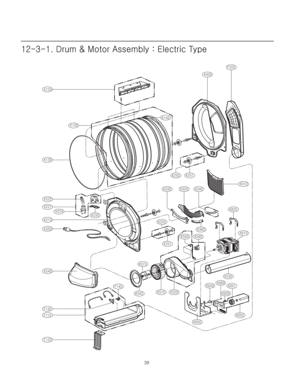 Drum & Motor Assembly Diagram and Parts List for DLE3777W DLE3777W /00 LG Dryer