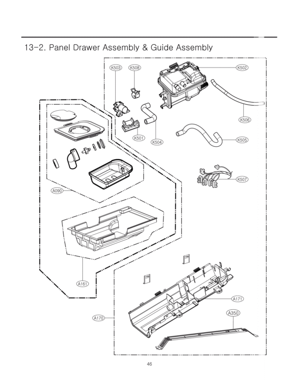 Panel Drawer Assembly & Guide Assembly Diagram and Parts List for DLEX5170W ABWEEUS LG Dryer