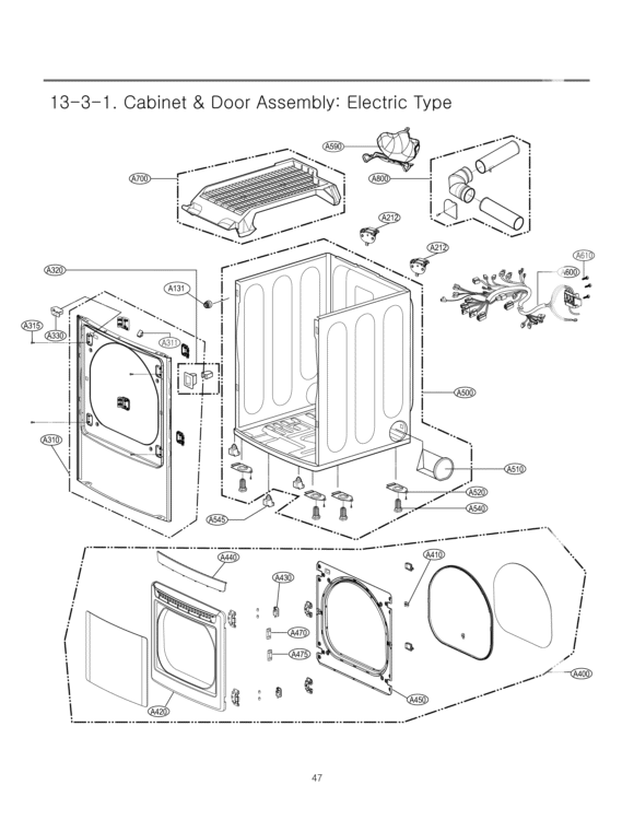 Cabinet & Door Assembly Diagram and Parts List for DLEX5170W ABWEEUS LG Dryer